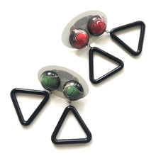 Load image into Gallery viewer, Moss Green &amp; Black Agate Triangle Donut Drop Earrings *