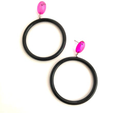 Load image into Gallery viewer, Hot Pink &amp; Black Large Donut Drop Earrings
