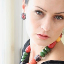 Load image into Gallery viewer, Coral Orange &amp; Black Marbled Lucite Disc Stud Earrings