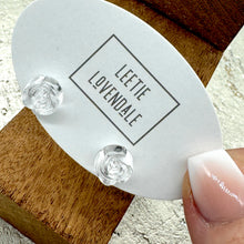 Load image into Gallery viewer, Clear Carved Lucite Rose Stud Earrings