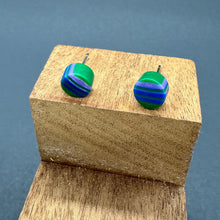 Load image into Gallery viewer, Kelly Blue &amp; Purple Stripe Cane Slice Stud Earrings