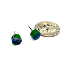 Load image into Gallery viewer, Kelly Blue &amp; Purple Stripe Cane Slice Stud Earrings