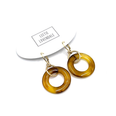 Tortoise & Gold Ring Leverback Drop Earrings