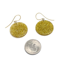 Load image into Gallery viewer, Gold and Clear Glitter Lucite Disc Drop Earrings