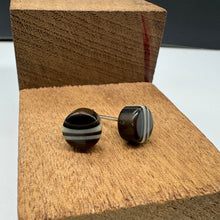 Load image into Gallery viewer, Black and Tan Stripe Cane Slice Stud Earrings