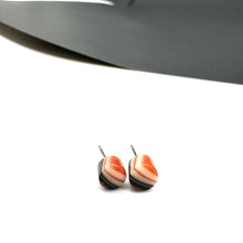 Load image into Gallery viewer, Orange Brown Cream Striped Tiny Cane Slice Stud Earrings