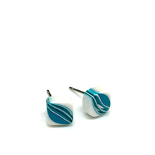 Load image into Gallery viewer, Aqua Blue &amp; White Striped Square Cane Slice Stud Earrings