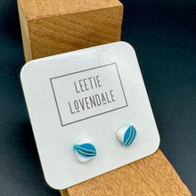 Load image into Gallery viewer, Aqua Blue &amp; White Striped Square Cane Slice Stud Earrings
