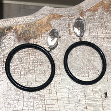 Load image into Gallery viewer, Faceted Clear &amp; Black Large Donut Drop Earrings