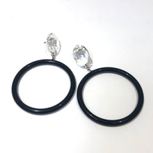 Load image into Gallery viewer, Faceted Clear &amp; Black Large Donut Drop Earrings