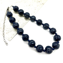 Load image into Gallery viewer, Navy Blue Carved Scalloped Lucite Marco Necklace