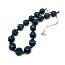 Load image into Gallery viewer, Navy Blue Carved Scalloped Lucite Marco Necklace