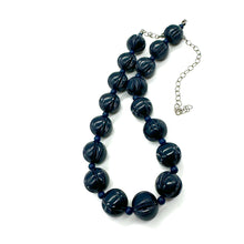 Load image into Gallery viewer, Navy Blue Carved Scalloped Lucite Marco Necklace