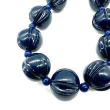 Load image into Gallery viewer, Navy Blue Carved Scalloped Lucite Marco Necklace