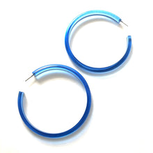 Load image into Gallery viewer, Aqua Blue Transparent Bangle 3 Inch Hoop Earrings