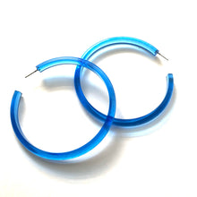 Load image into Gallery viewer, Aqua Blue Transparent Bangle 3 Inch Hoop Earrings