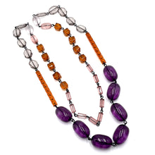 Load image into Gallery viewer, Amethyst &amp; Amber Beaded Rosary Chain Rope Necklace