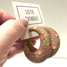 Load image into Gallery viewer, Tangerine Yellow Paisley Decoupage Hoop Earrings* Final Sale