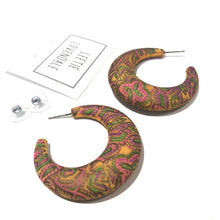 Load image into Gallery viewer, Tangerine Yellow Paisley Decoupage Hoop Earrings* Final Sale