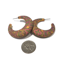 Load image into Gallery viewer, Tangerine Yellow Paisley Decoupage Hoop Earrings* Final Sale