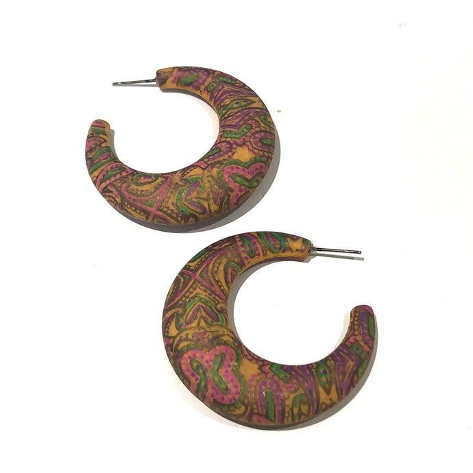 Tangerine Yellow Paisley Decoupage Hoop Earrings* Final Sale