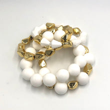 Load image into Gallery viewer, White &amp; Gold Chunky Stack &amp; Stretch Bracelets Set
