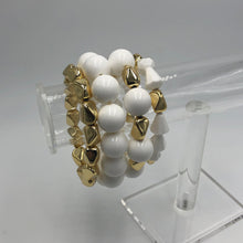 Load image into Gallery viewer, White &amp; Gold Chunky Stack &amp; Stretch Bracelets Set