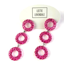 Load image into Gallery viewer, Hot Pink Twisted Tri Dot Donut Earrings