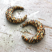 Load image into Gallery viewer, Tiger Print Decoupage Hoop Earrings