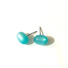Load image into Gallery viewer, Aqua Blue Green Moonglow Oval Stud Earrings