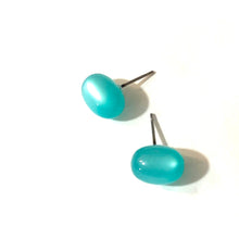 Load image into Gallery viewer, Aqua Blue Green Moonglow Oval Stud Earrings
