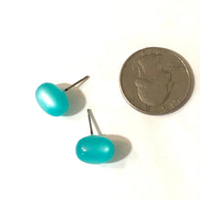 Load image into Gallery viewer, Aqua Blue Green Moonglow Oval Stud Earrings