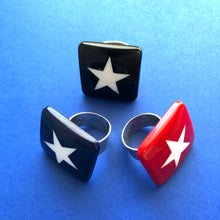 Load image into Gallery viewer, Red &amp; White Star Lucite Silver Cocktail Ring