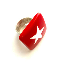 Load image into Gallery viewer, Red &amp; White Star Lucite Silver Cocktail Ring
