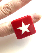 Load image into Gallery viewer, Red &amp; White Star Lucite Silver Cocktail Ring