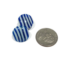 Load image into Gallery viewer, Cobalt Blue &amp; White Pin Stripe Disc Stud Earrings