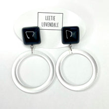 Load image into Gallery viewer, Black Cubed with Clear Donut Drop Earrings