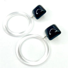 Load image into Gallery viewer, Black Cubed with Clear Donut Drop Earrings