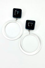 Load image into Gallery viewer, Black Cubed with Clear Donut Drop Earrings