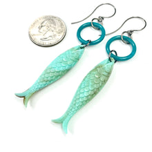Load image into Gallery viewer, Turquoise &amp; Teal Fish A Lure-Ing Earrings