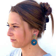 Load image into Gallery viewer, Grey &amp; Peacock Flower Garden Donut Drop Earrings