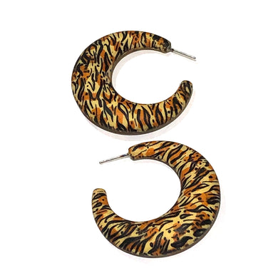 Tiger Print Decoupage Hoop Earrings