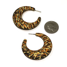 Load image into Gallery viewer, Tiger Print Decoupage Hoop Earrings