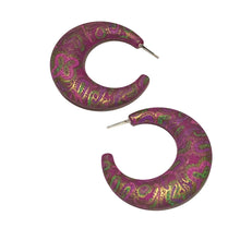 Load image into Gallery viewer, Violet &amp; Gold Paisley Decoupage Hoop Earrings* Final Sale