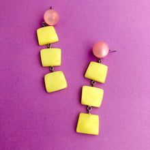 Load image into Gallery viewer, Light Pink &amp; Yellow Geometric Stack Moonglow Statement Earrings