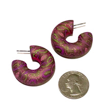 Load image into Gallery viewer, Violet Paisley Pattern Decoupage Chunky Tube Hoop Earrings