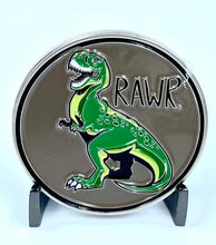 Load image into Gallery viewer, CL7-11 RAWR Means "I Love You" Jurassic Park inspired Dinosaur Challenge Coin Tyrannosaurus rex (green) Police Military Border Patrol