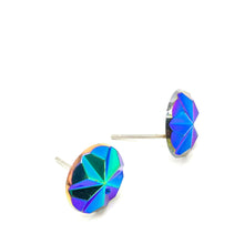 Load image into Gallery viewer, Blue Iris Pinwheel Retro Button Stud Earrings