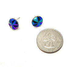 Load image into Gallery viewer, Blue Iris Pinwheel Retro Button Stud Earrings