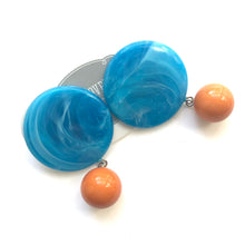 Load image into Gallery viewer, Aqua Blue Marbled with Butterscotch Dottie Earrings